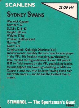 1988 Scanlens VFL #23 Warwick Capper Back